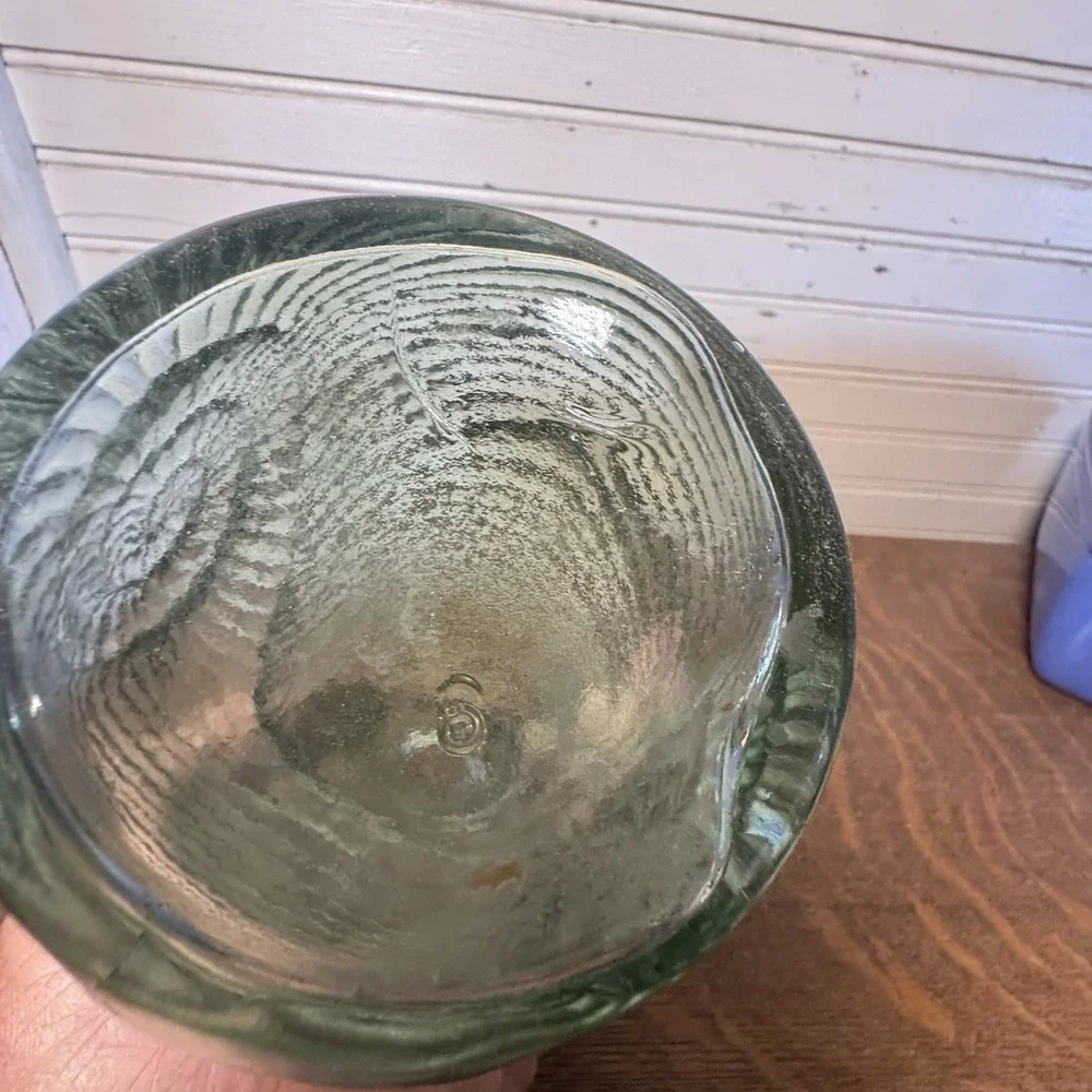 Vintage Nautilus Seashell Embossed Green Glass Vase Bottle 10